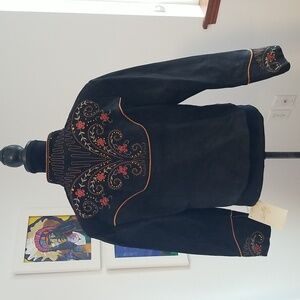 SCULLY Vintage 90s Embroidered Suede Western Jacket Black 14 NWT